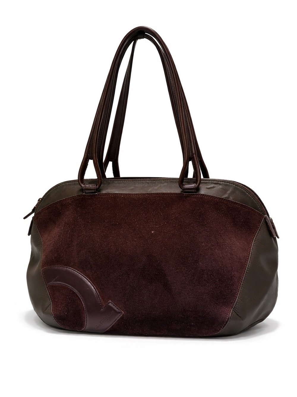 Salvatore Ferragamo Brown Suede Leather Satchel Tote Shoulder Bag Vintage